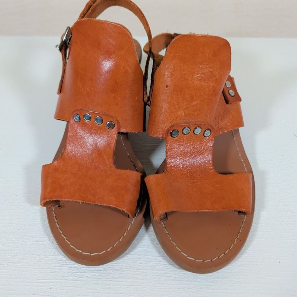 Barbara Barbieri Italian Leather Studded Block Heel Sandals – Cognac – Size 7